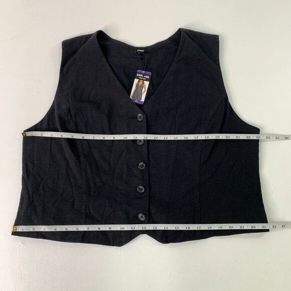 Express Women's Vest XXL Classic Fit V-Neck Button Up Linen Vest Black Size XXL - Picture 5 of 7
